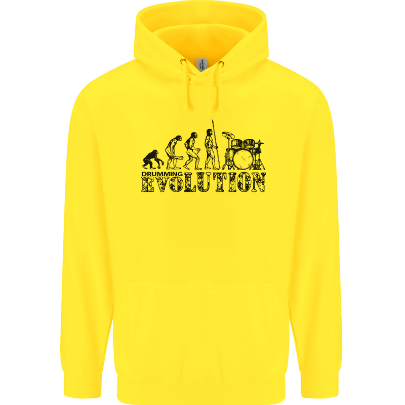 Evolution of Drums Mens 80% Cotton Hoodie Yellow