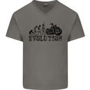Evolution of Motorcycle Motorbike Biker Mens V-Neck Cotton T-Shirt Charcoal