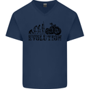 Evolution of Motorcycle Motorbike Biker Mens V-Neck Cotton T-Shirt Navy Blue