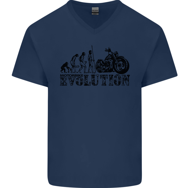 Evolution of Motorcycle Motorbike Biker Mens V-Neck Cotton T-Shirt Navy Blue