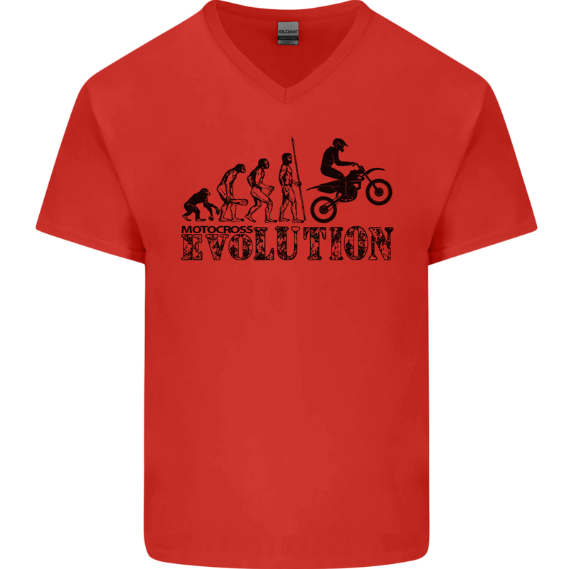 Evolution of Motorcycle Motorbike Biker Mens V-Neck Cotton T-Shirt Red
