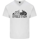 Evolution of Motorcycle Motorbike Biker Mens V-Neck Cotton T-Shirt White