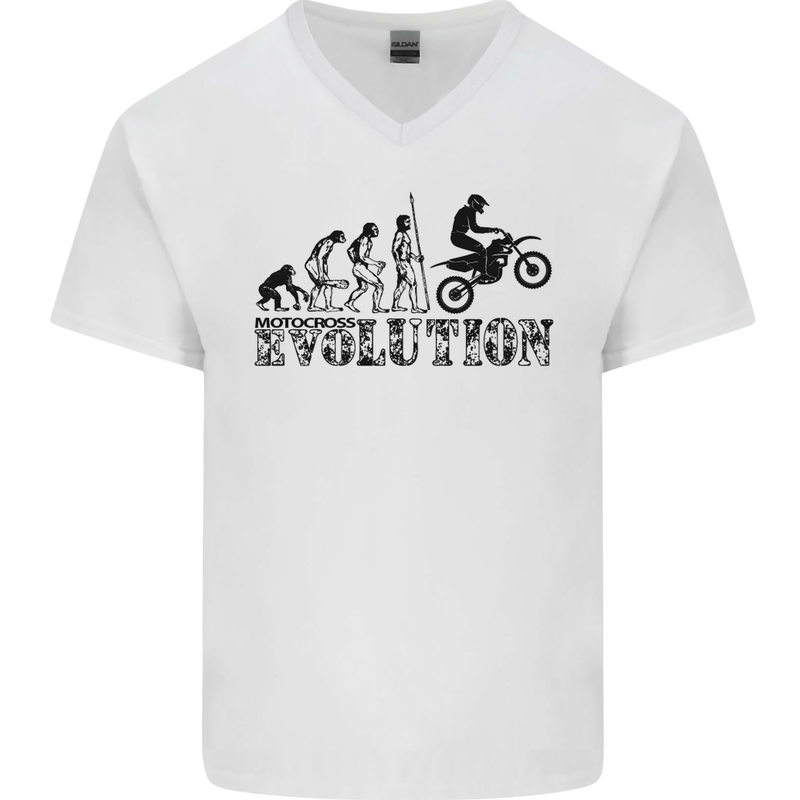 Evolution of Motorcycle Motorbike Biker Mens V-Neck Cotton T-Shirt White