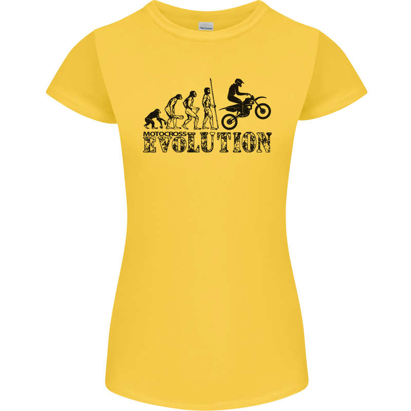 Evolution of Motorcycle Motorbike Biker Womens Petite Cut T-Shirt Yellow