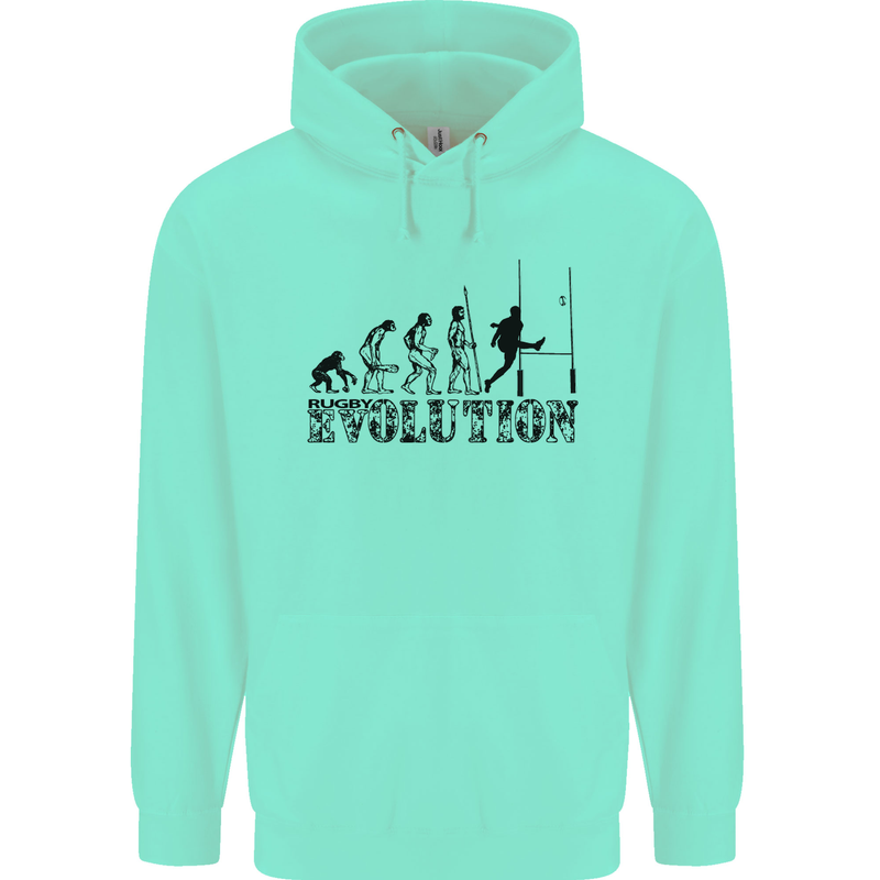 Evolution of Rugby Player Union Funny Childrens Kids Hoodie Peppermint