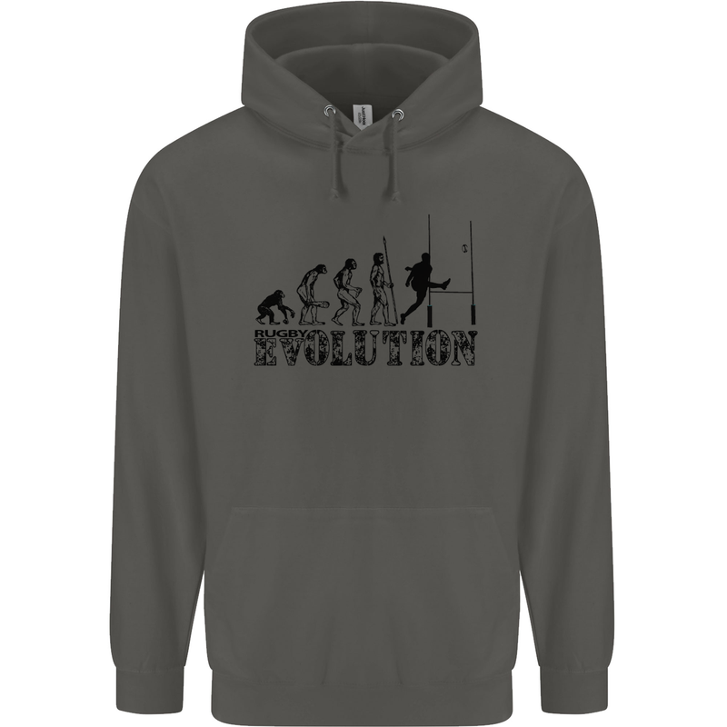 Evolution of Rugby Player Union Funny Childrens Kids Hoodie Storm Grey