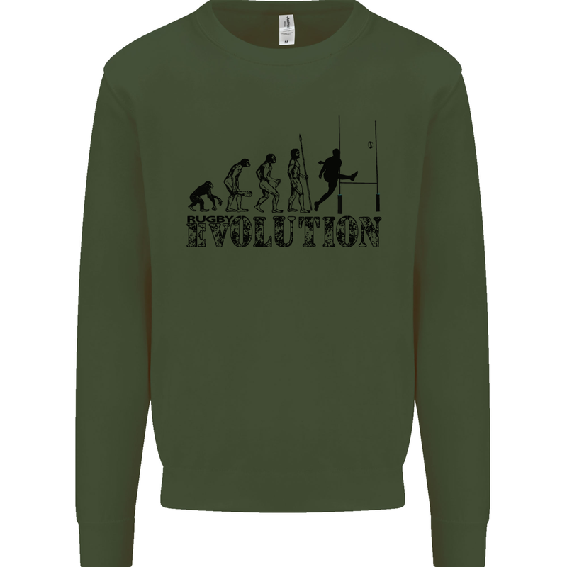 Evolution of Rugby Player Union Funny Kids Sweatshirt Jumper Forest Green
