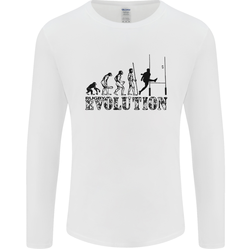 Evolution of Rugby Player Union Funny Mens Long Sleeve T-Shirt White