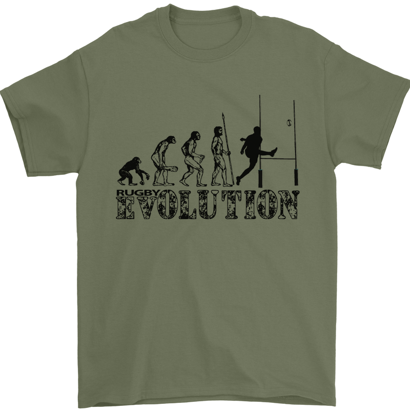 Evolution of Rugby Player Union Funny Mens T-Shirt Cotton Gildan Military Green