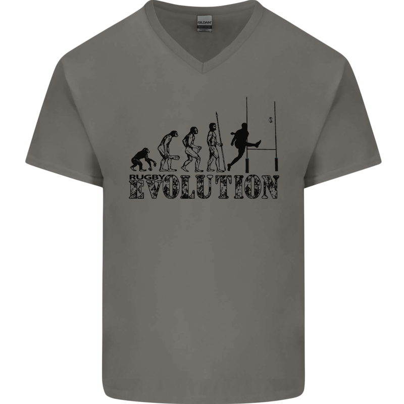 Evolution of Rugby Player Union Funny Mens V-Neck Cotton T-Shirt Charcoal