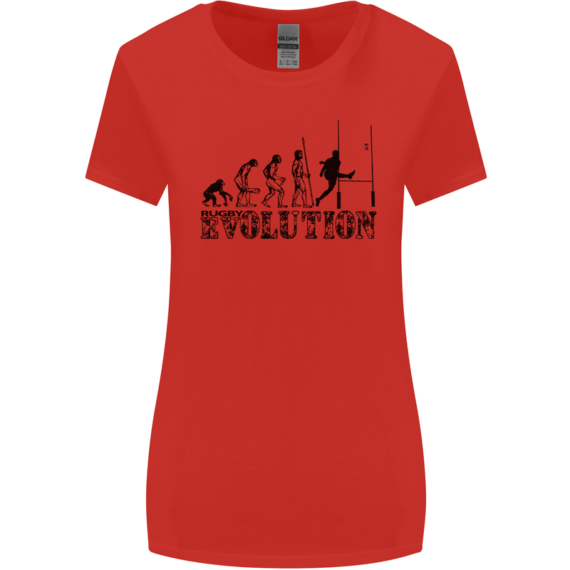 Evolution of Rugby Player Union Funny Womens Wider Cut T-Shirt Red