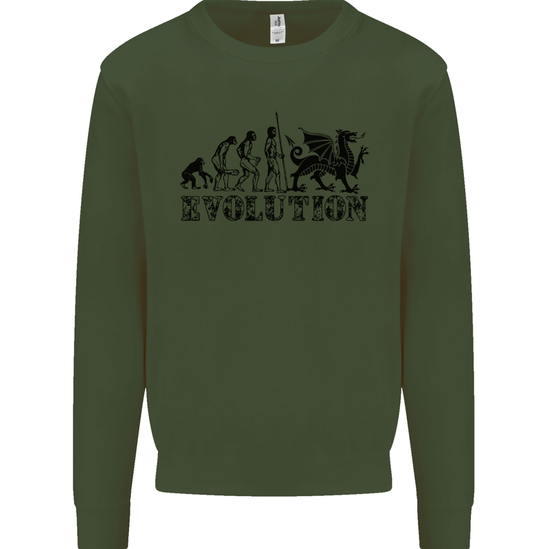 Evolution of Welsh Rugby Player Union Funny Kids Sweatshirt Jumper Forest Green