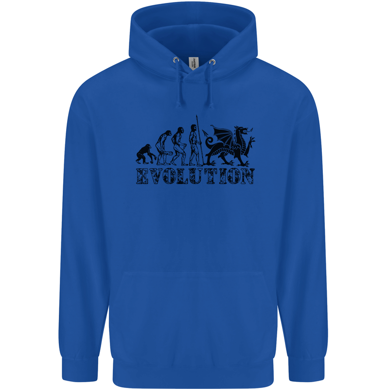 Evolution of Welsh Rugby Player Union Funny Mens 80% Cotton Hoodie Royal Blue