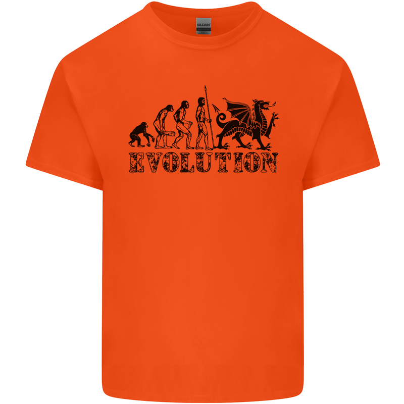 Evolution of Welsh Rugby Player Union Funny Mens Cotton T-Shirt Tee Top Orange