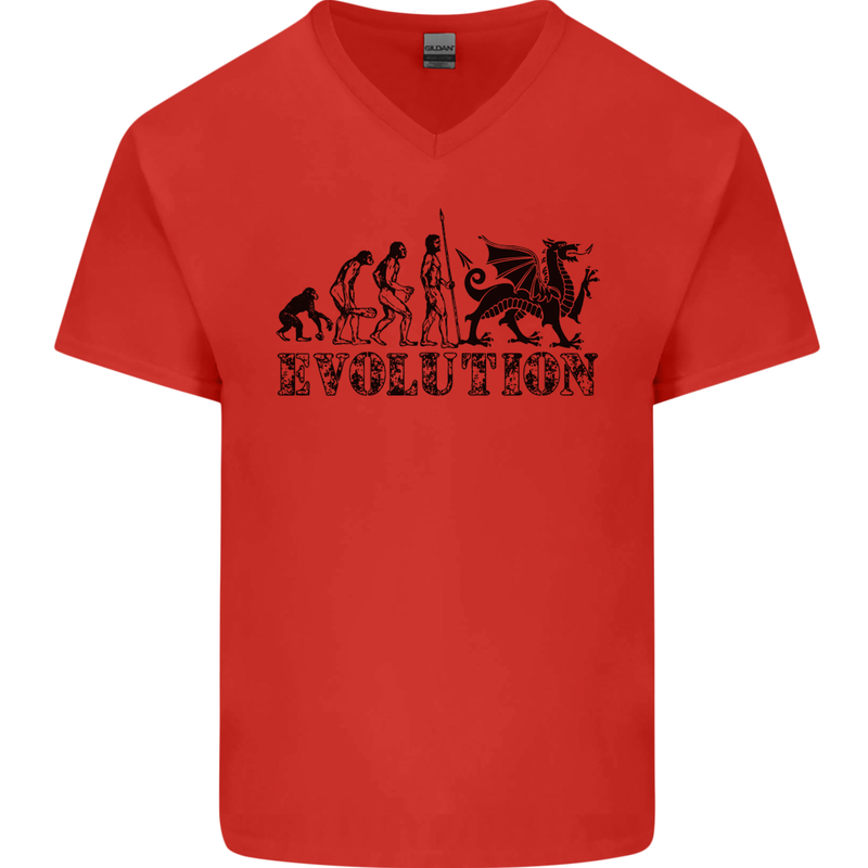 Evolution of Welsh Rugby Player Union Funny Mens V-Neck Cotton T-Shirt Red