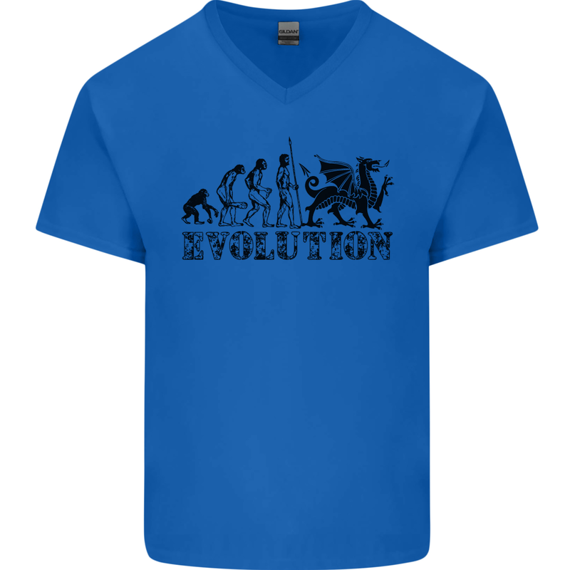 Evolution of Welsh Rugby Player Union Funny Mens V-Neck Cotton T-Shirt Royal Blue