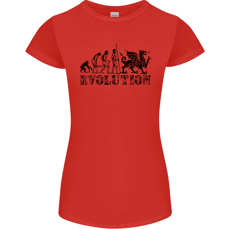 Evolution of Welsh Rugby Player Union Funny Womens Petite Cut T-Shirt Red