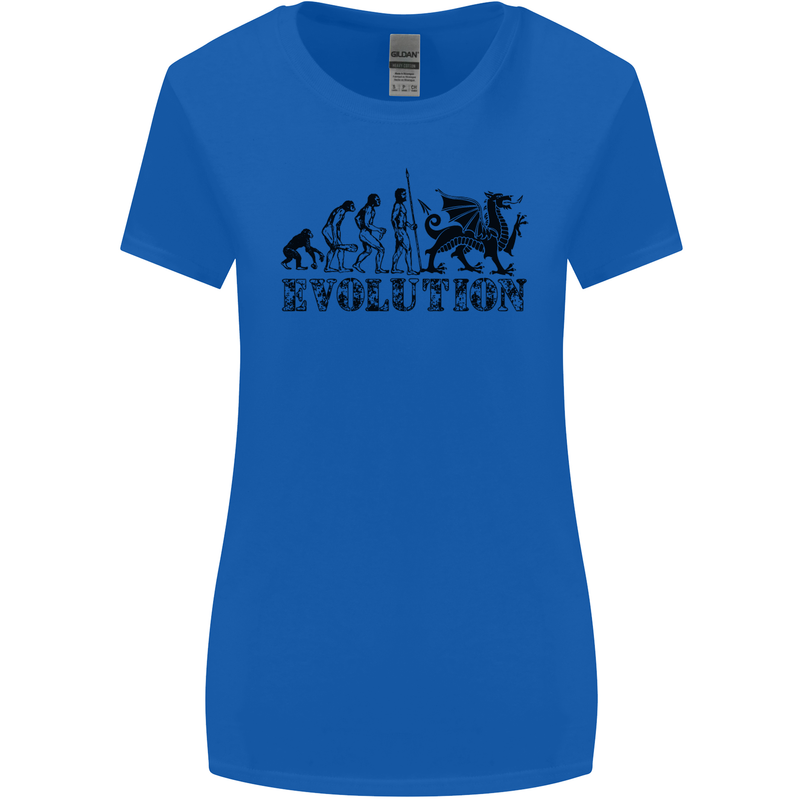Evolution of Welsh Rugby Player Union Funny Womens Wider Cut T-Shirt Royal Blue