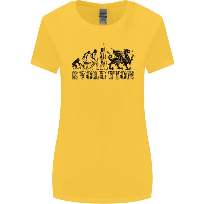 Evolution of Welsh Rugby Player Union Funny Womens Wider Cut T-Shirt Yellow