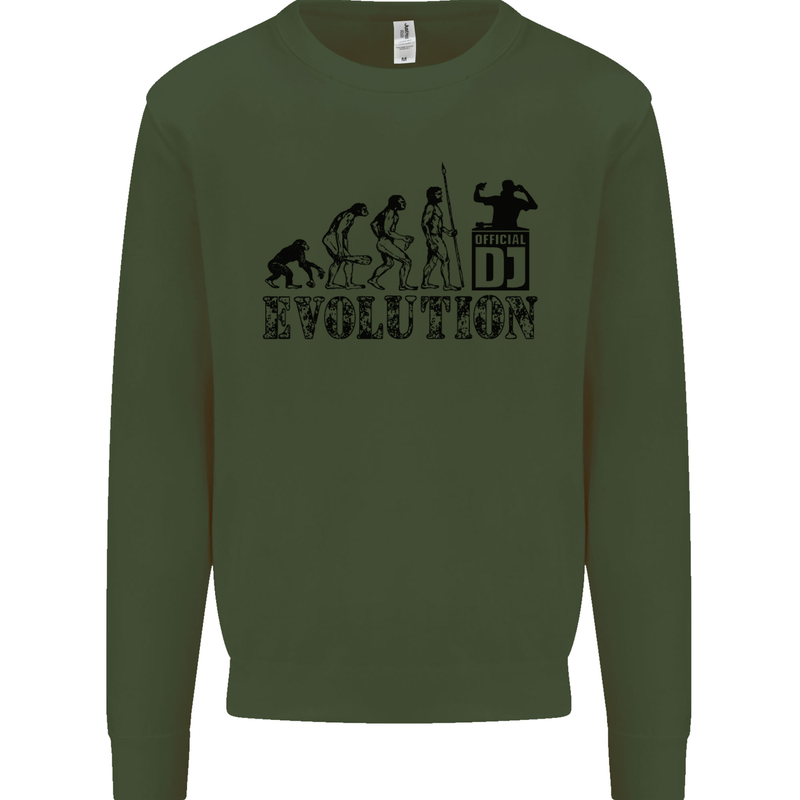Evolution of a DJ Music DJing Vinyl Decks Kids Sweatshirt Jumper Forest Green