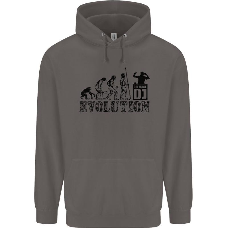 Evolution of a DJ Music DJing Vinyl Decks Mens 80% Cotton Hoodie Charcoal