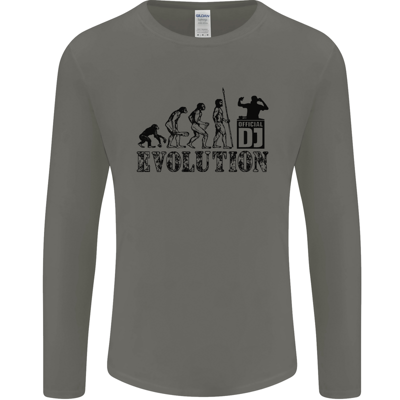 Evolution of a DJ Music DJing Vinyl Decks Mens Long Sleeve T-Shirt Charcoal