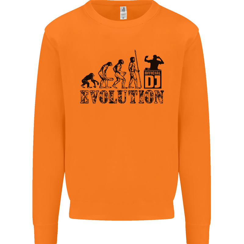 Evolution of a DJ Music DJing Vinyl Decks Mens Sweatshirt Jumper Orange