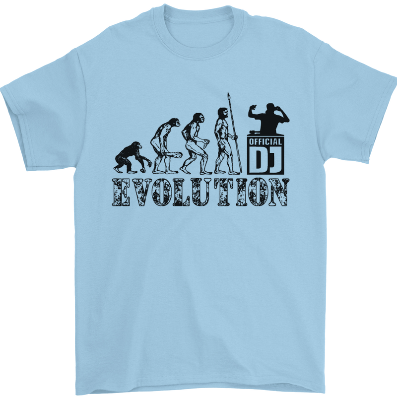 Evolution of a DJ Music DJing Vinyl Decks Mens T-Shirt Cotton Gildan Light Blue