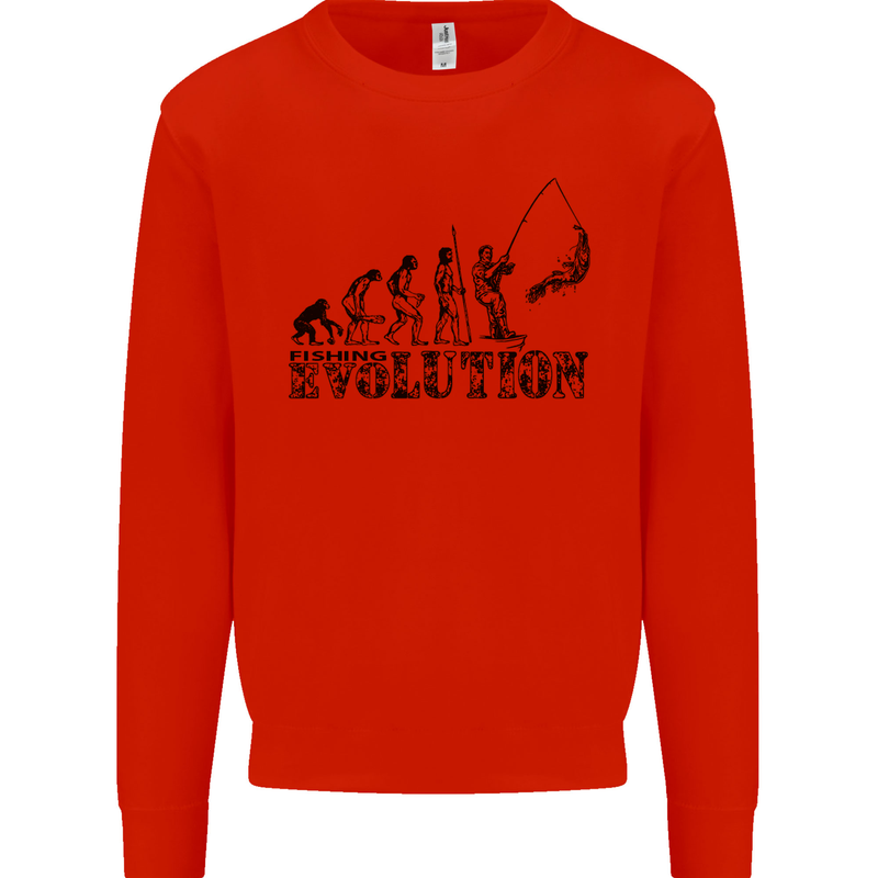 Evolution of a Fisherman Funny Fisherman Kids Sweatshirt Jumper Bright Red
