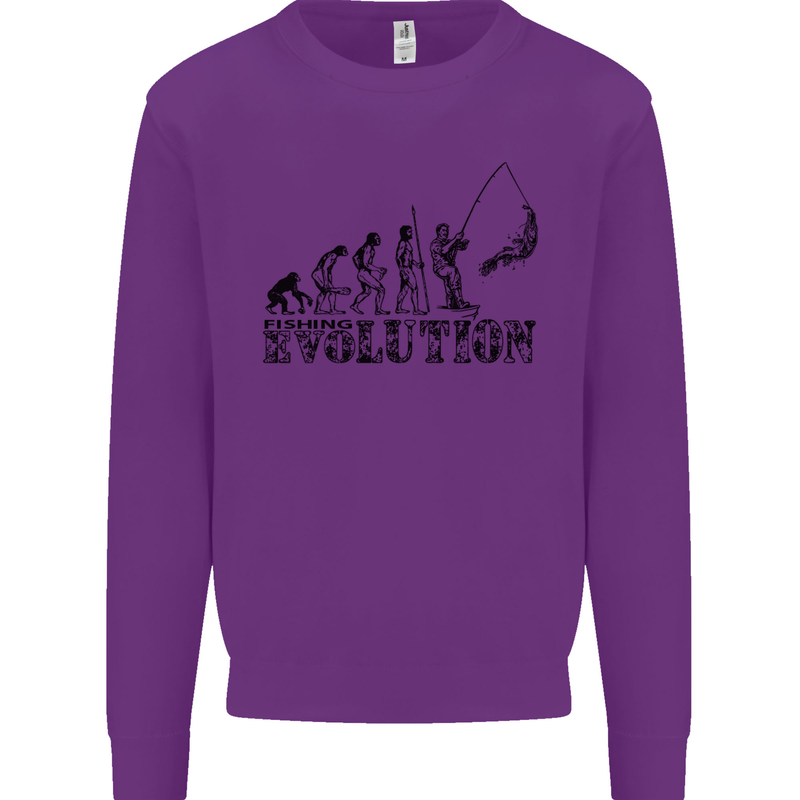 Evolution of a Fisherman Funny Fisherman Kids Sweatshirt Jumper Purple