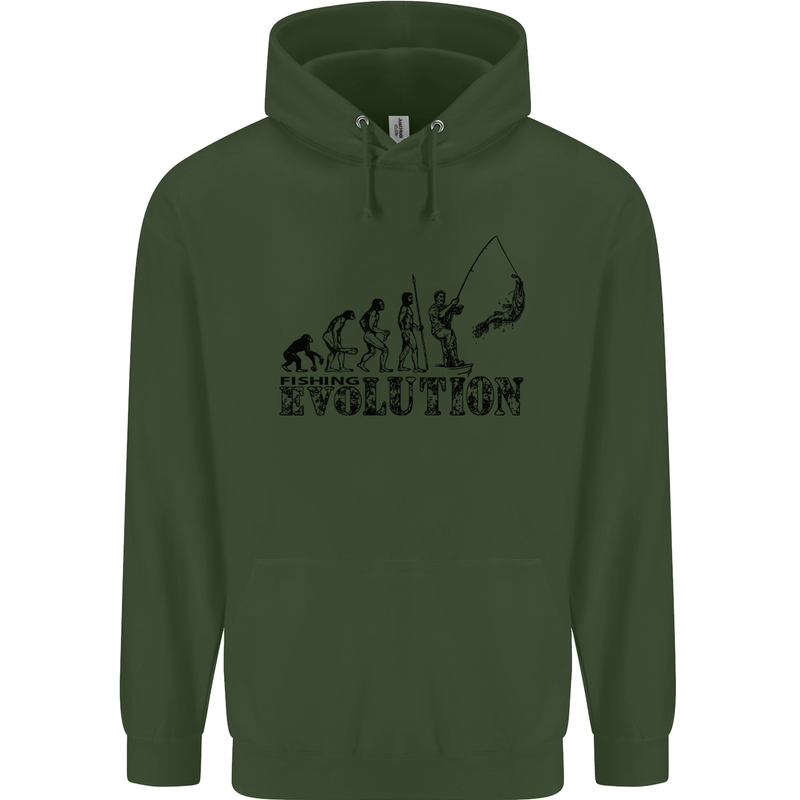 Evolution of a Fisherman Funny Fisherman Mens 80% Cotton Hoodie Forest Green