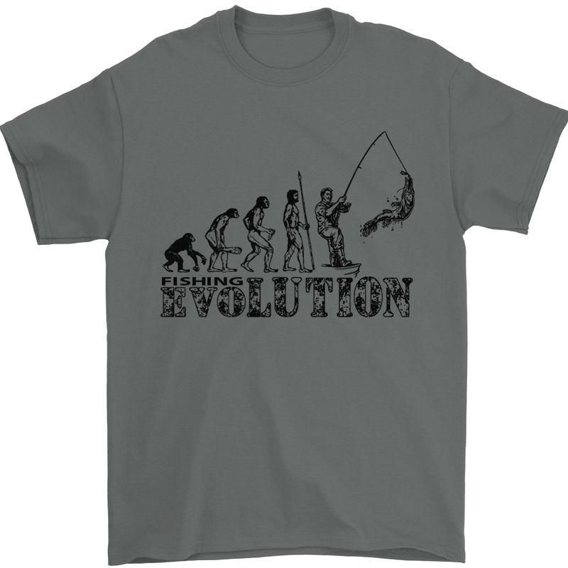 Evolution of a Fisherman Funny Fisherman Mens T-Shirt Cotton Gildan Charcoal