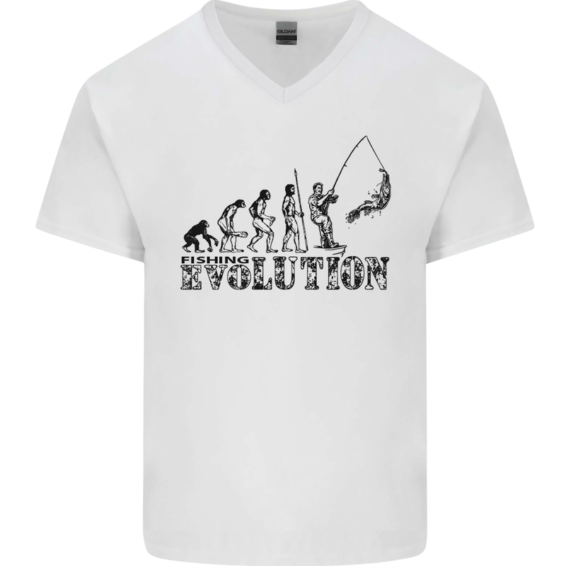 Evolution of a Fisherman Funny Fisherman Mens V-Neck Cotton T-Shirt White