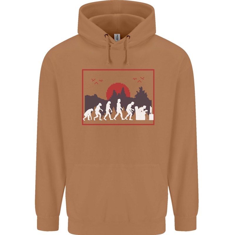 Evolution of a Gamer Gaming Video Games Mens 80% Cotton Hoodie Caramel Latte