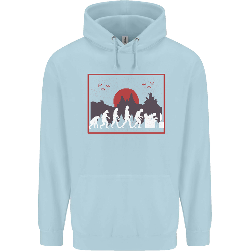 Evolution of a Gamer Gaming Video Games Mens 80% Cotton Hoodie Light Blue