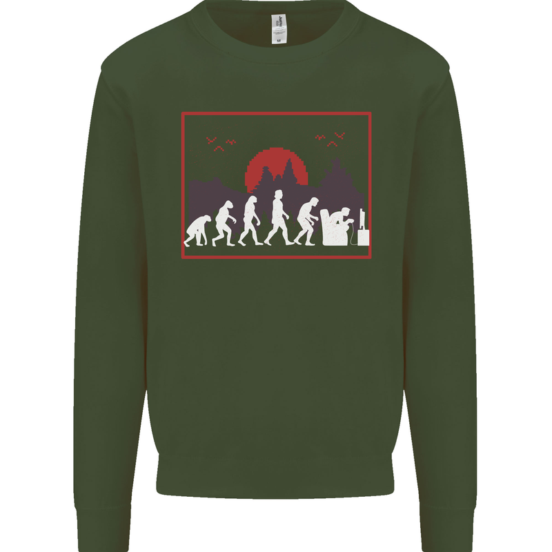 Evolution of a Gamer Gaming Video Games Mens Sweatshirt Jumper Forest Green