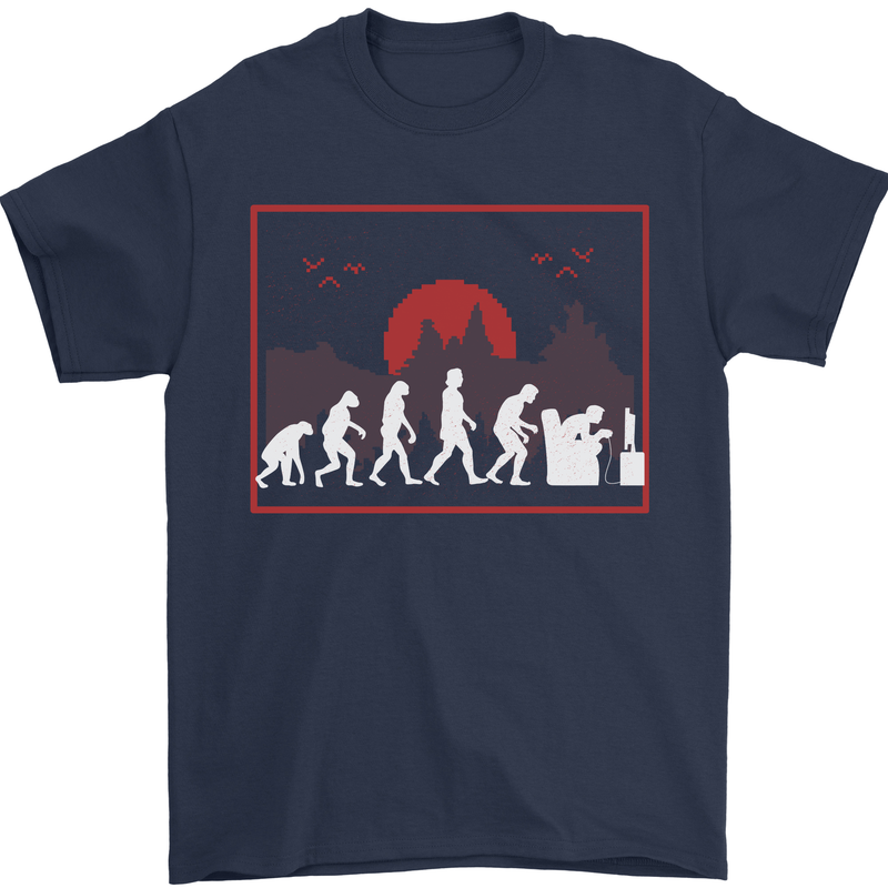 Evolution of a Gamer Gaming Video Games Mens T-Shirt Cotton Gildan Navy Blue