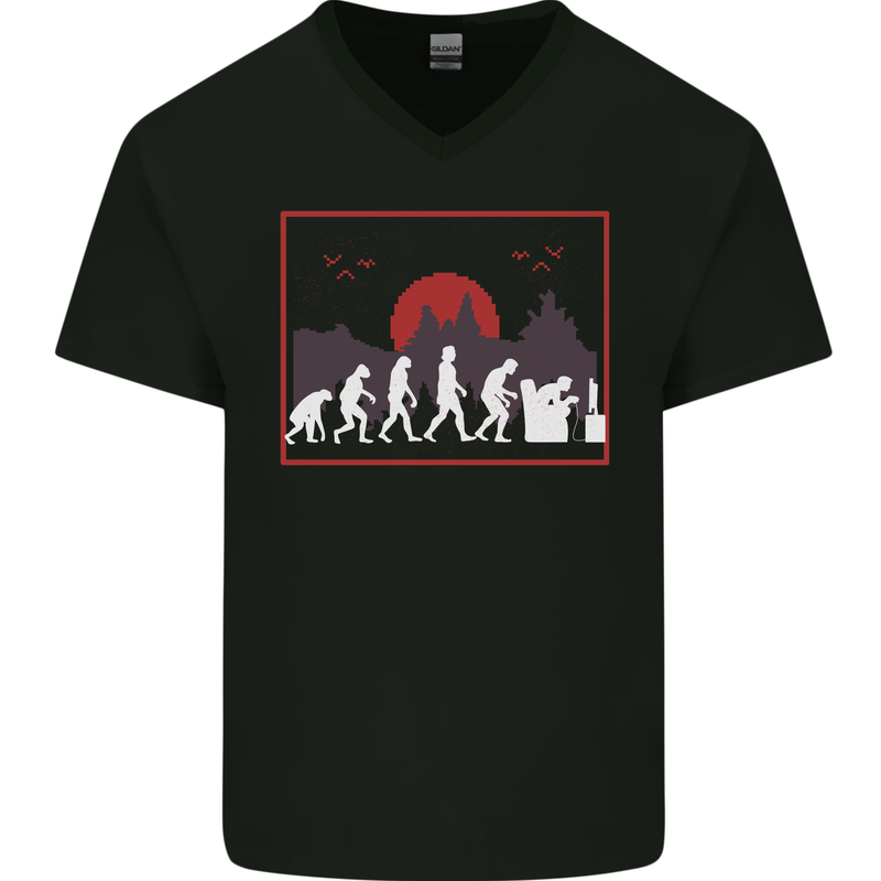Evolution of a Gamer Gaming Video Games Mens V-Neck Cotton T-Shirt Black