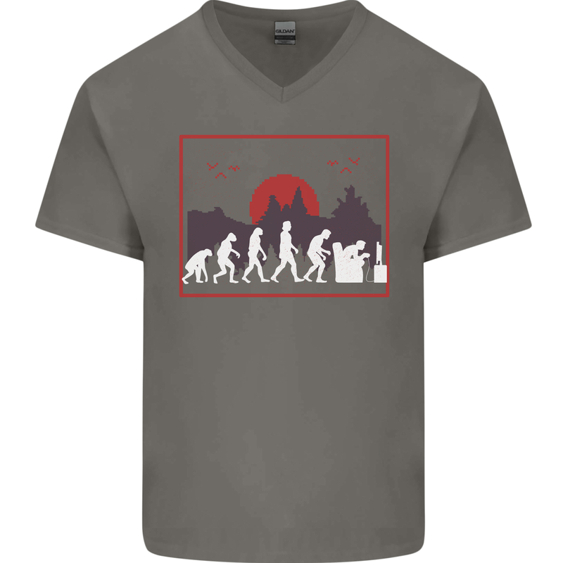 Evolution of a Gamer Gaming Video Games Mens V-Neck Cotton T-Shirt Charcoal