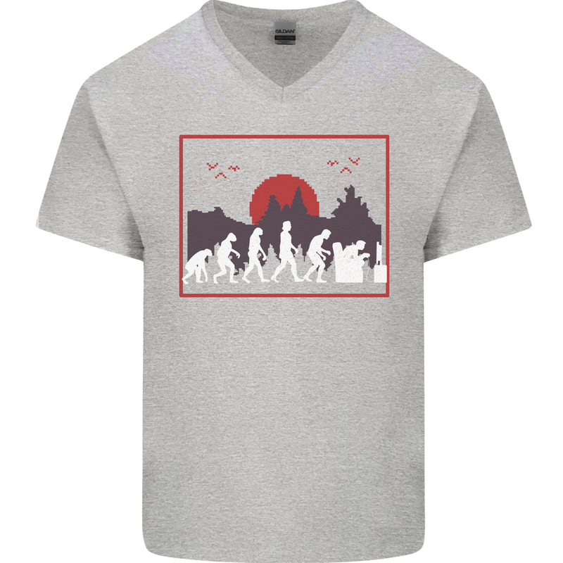 Evolution of a Gamer Gaming Video Games Mens V-Neck Cotton T-Shirt Sports Grey
