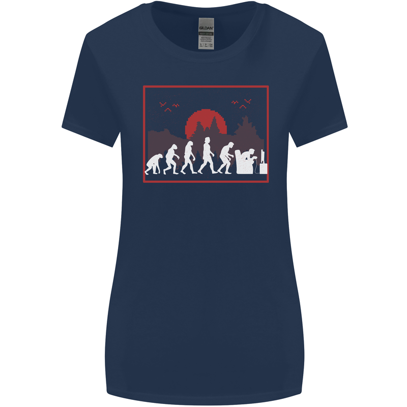 Evolution of a Gamer Gaming Video Games Womens Wider Cut T-Shirt Navy Blue