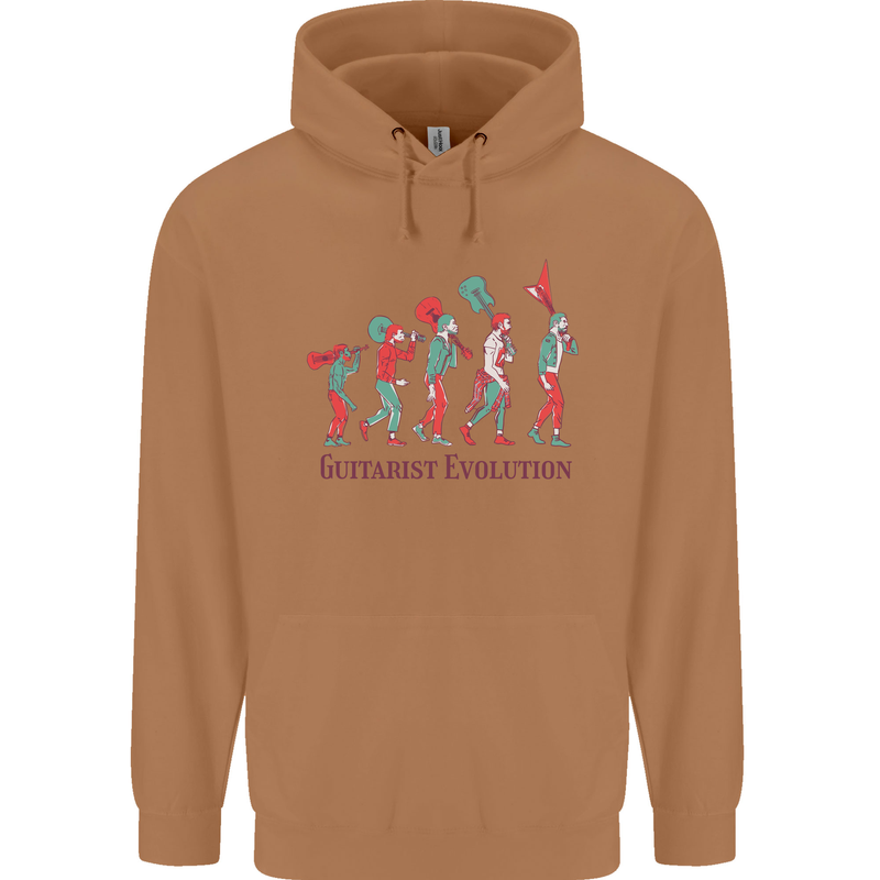 Evolution of a Guitarist Mens 80% Cotton Hoodie Caramel Latte