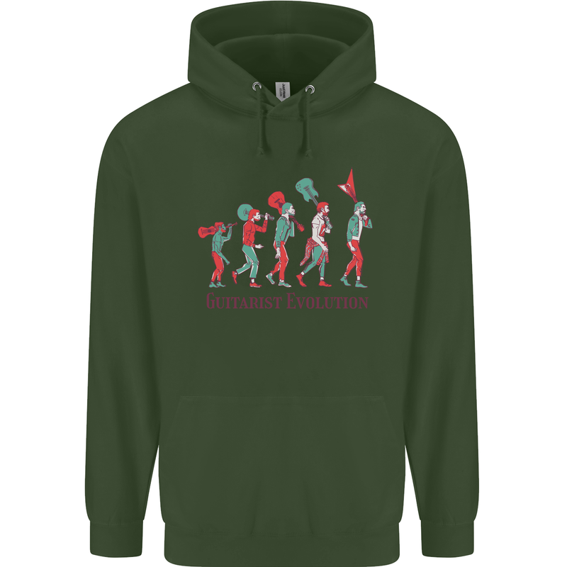 Evolution of a Guitarist Mens 80% Cotton Hoodie Forest Green