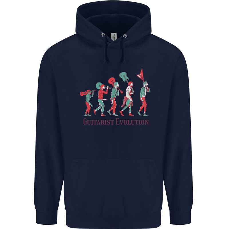 Evolution of a Guitarist Mens 80% Cotton Hoodie Navy Blue
