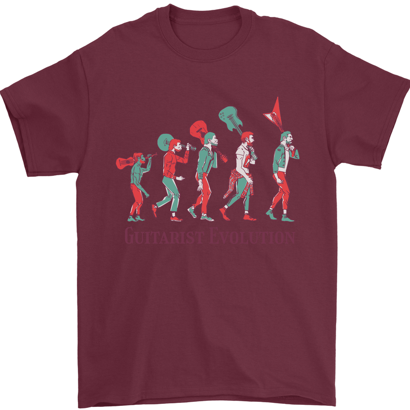 Evolution of a Guitarist Mens T-Shirt Cotton Gildan Maroon