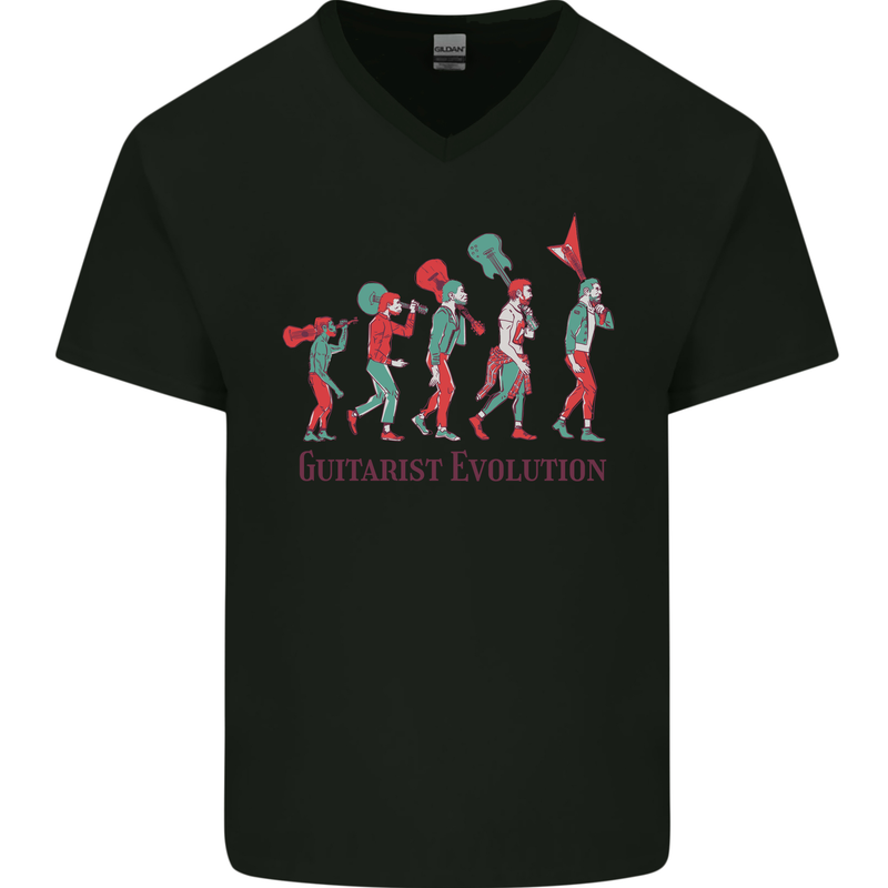 Evolution of a Guitarist Mens V-Neck Cotton T-Shirt Black