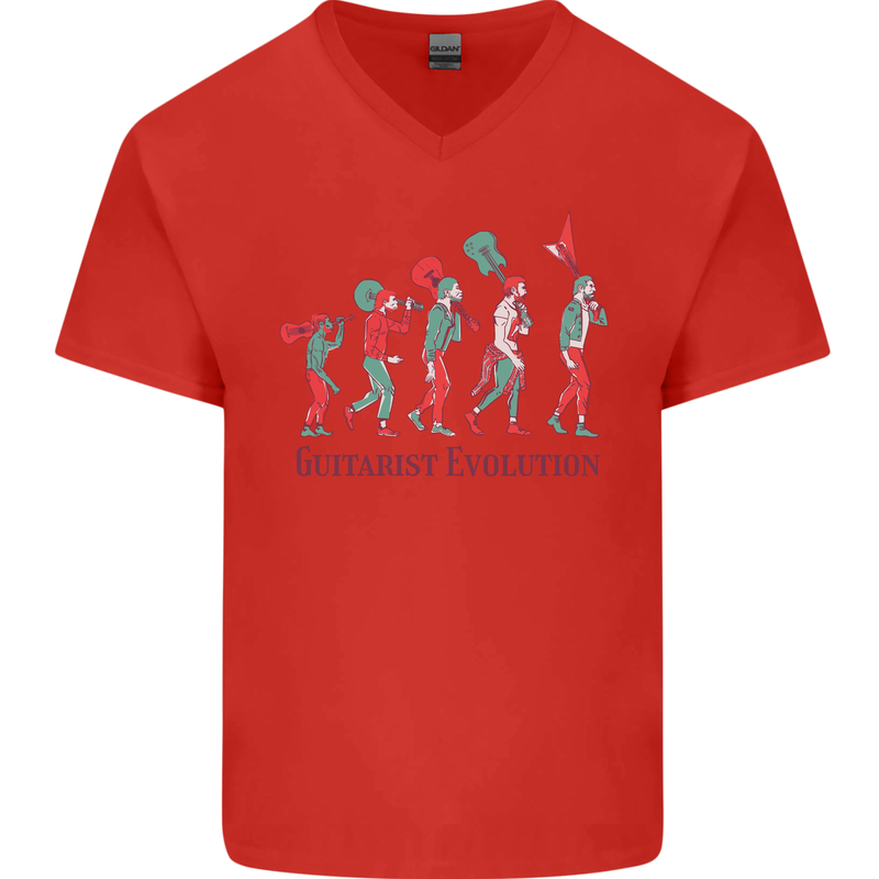 Evolution of a Guitarist Mens V-Neck Cotton T-Shirt Red