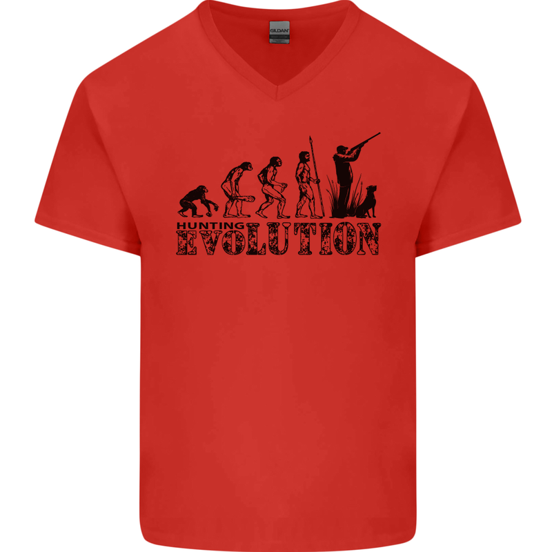 Evolution of a Hunter Funny Hunting Hunt Mens V-Neck Cotton T-Shirt Red