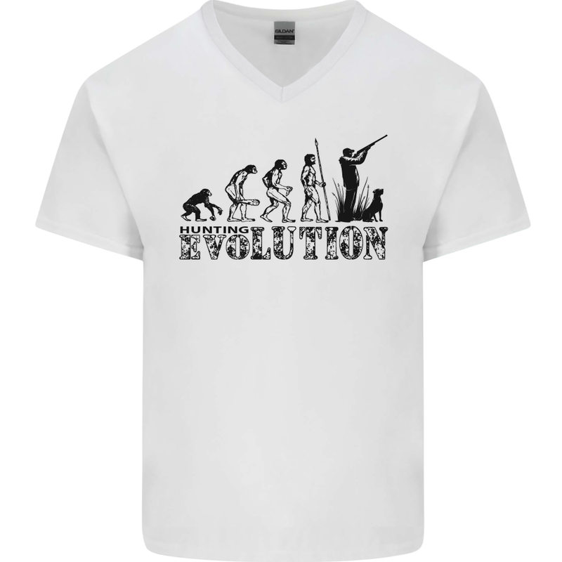 Evolution of a Hunter Funny Hunting Hunt Mens V-Neck Cotton T-Shirt White