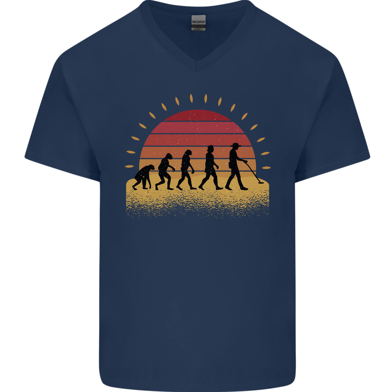 Evolution of a Metal Detector Detecting Mens V-Neck Cotton T-Shirt Navy Blue